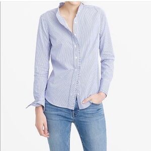 J. CREW Blue & White Striped Ruffle Blouse